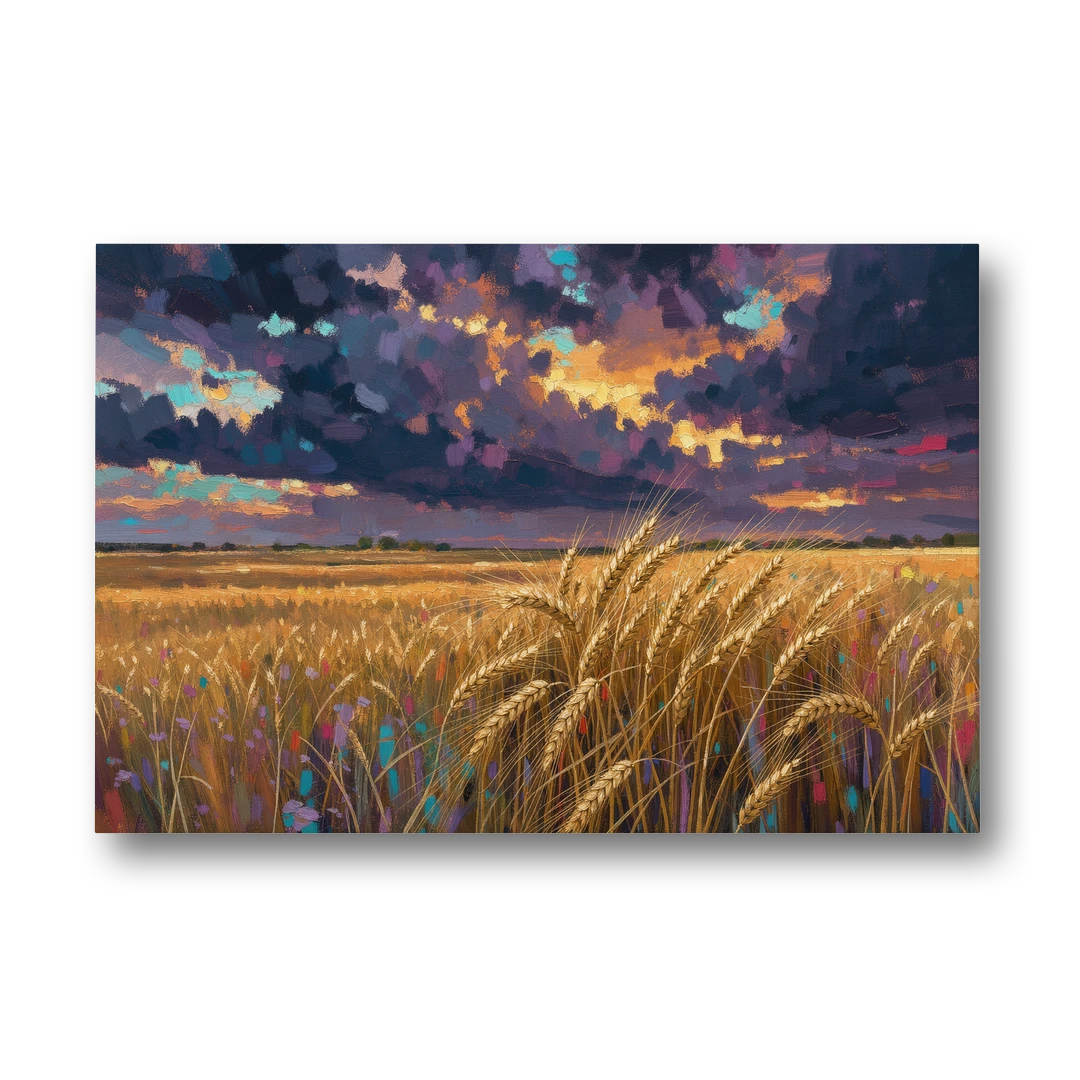 Wheat Field Painting Under a Gathering Storm - Canvas Wall Art - Front