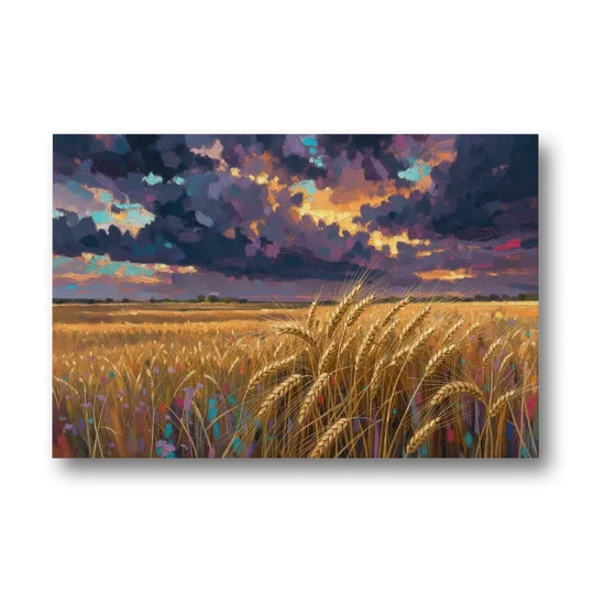 Wheat Field Painting Under a Gathering Storm - Canvas Wall Art - Front
