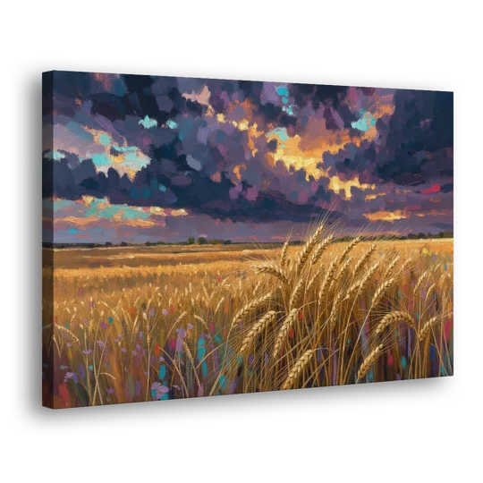 Wheat Field Painting Under a Gathering Storm - Canvas Wall Art - Side