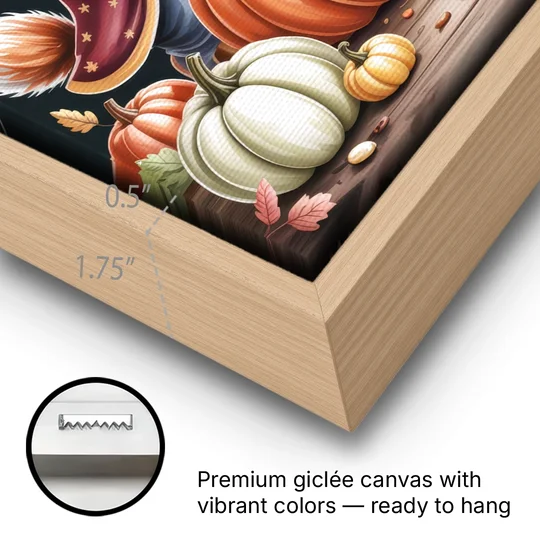 Whimsical Animals in Cute Halloween - Oak Framed Canvas Wall Art - Gallery Wrap Corner