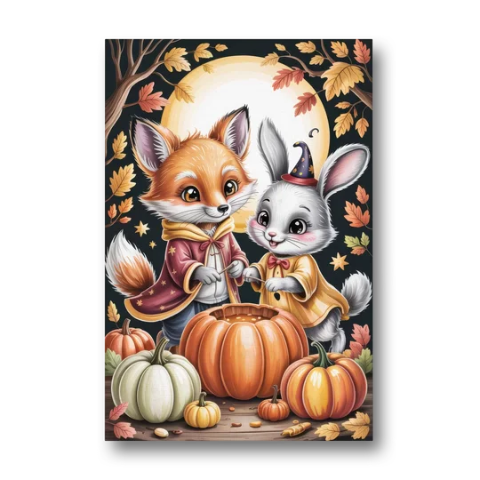 Whimsical Animals in Cute Halloween - Canvas Wall Art - Front