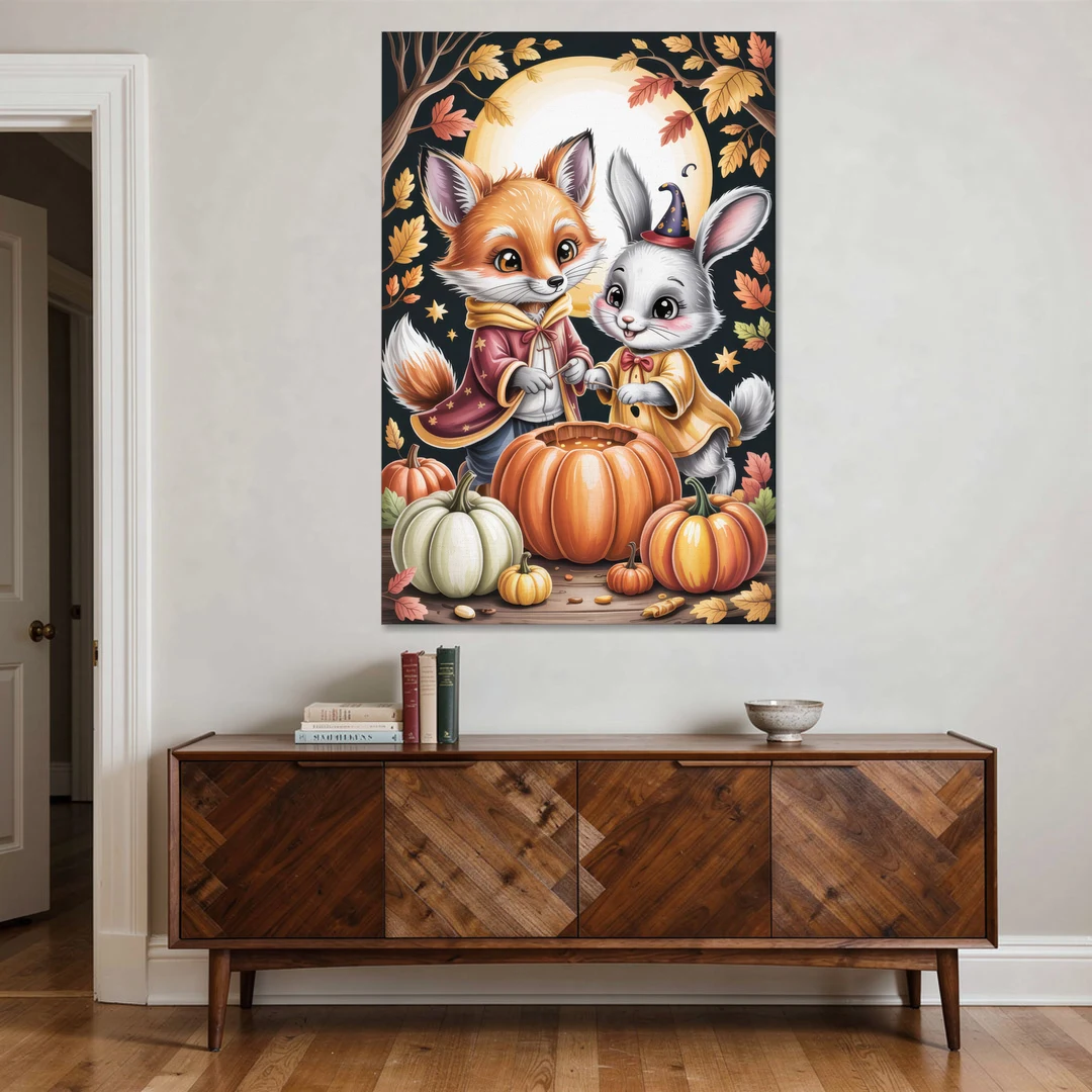 Whimsical Animals in Cute Halloween - Canvas Wall Art - Coffee Table - 40x60