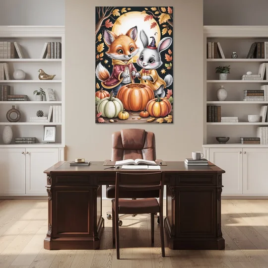 Whimsical Animals in Cute Halloween - Canvas Wall Art - Office - 40x60