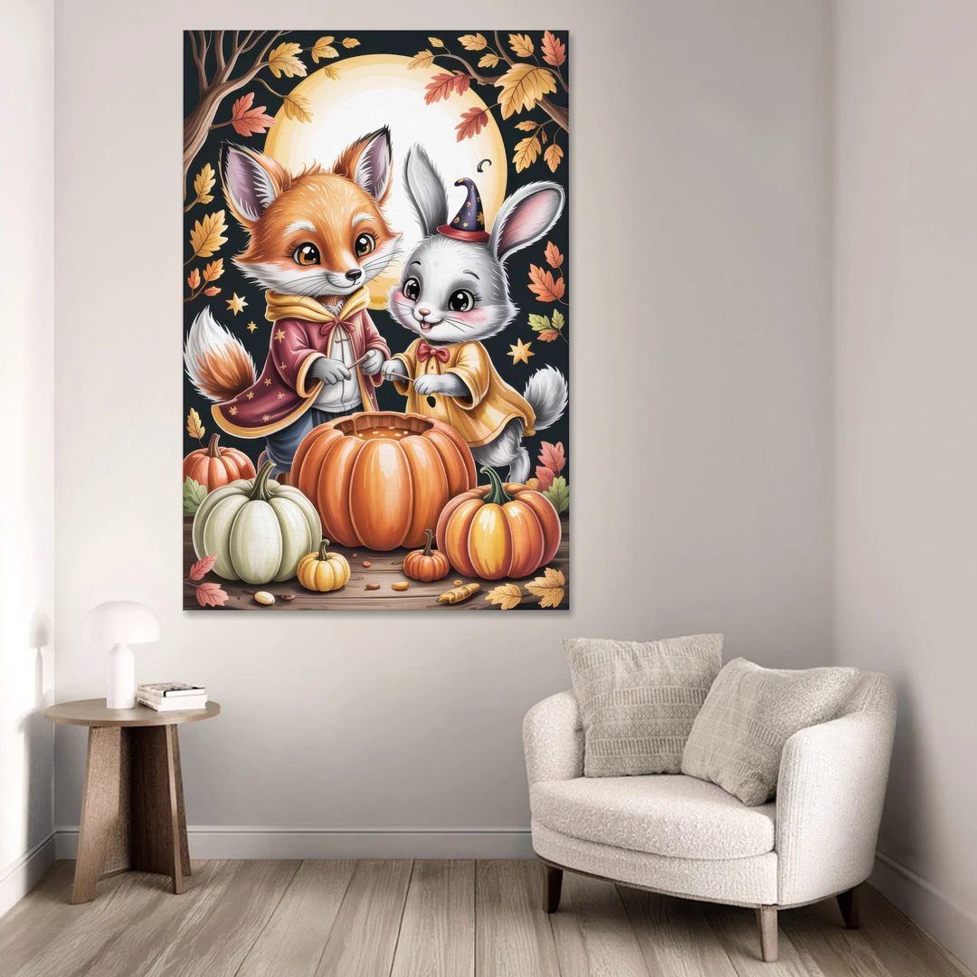Whimsical Animals in Cute Halloween - Canvas Wall Art - Sofa - 40x60