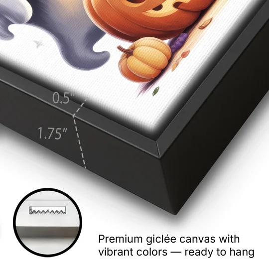 Whimsical Autumn Scene Cute Halloween - Black Framed Canvas Wall Art - Gallery Wrap Corner