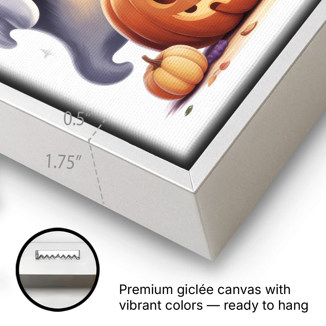 Whimsical Autumn Scene Cute Halloween - White Framed Canvas Wall Art - Gallery Wrap Corner
