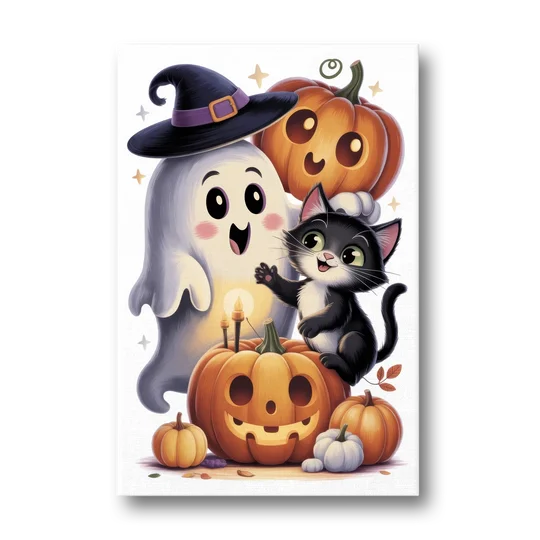 Whimsical Autumn Scene Cute Halloween - Canvas Wall Art - Front