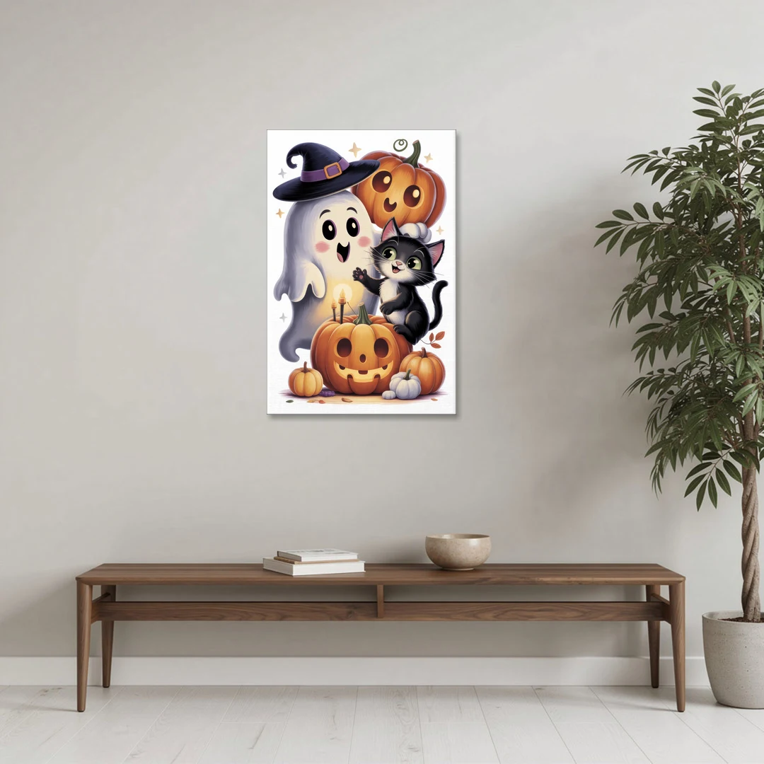 Whimsical Autumn Scene Cute Halloween - Canvas Wall Art - Coffee Table - 24x36
