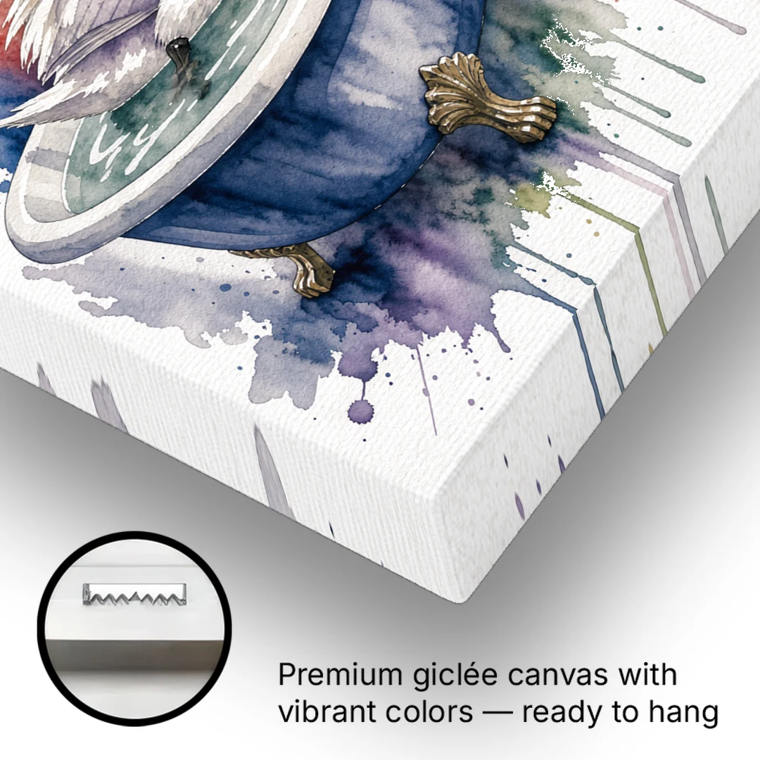 Whimsical Bathroom Art Swan on a Private Pond - Canvas Wall Art - Gallery Wrap Corner