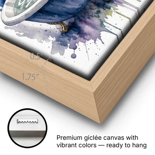 Whimsical Bathroom Art Swan on a Private Pond - Oak Framed Canvas Wall Art - Gallery Wrap Corner