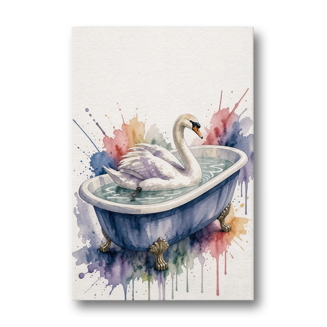Whimsical Bathroom Art Swan on a Private Pond - Canvas Wall Art - Front