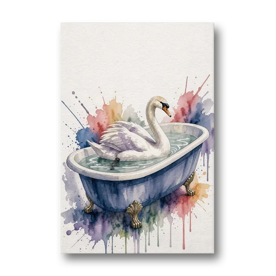 Whimsical Bathroom Art Swan on a Private Pond - Canvas Wall Art - Front