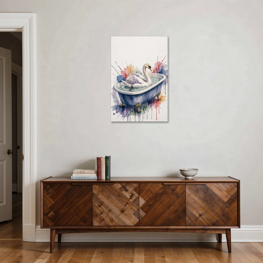 Whimsical Bathroom Art Swan on a Private Pond - Canvas Wall Art - Coffee Table - 24x36