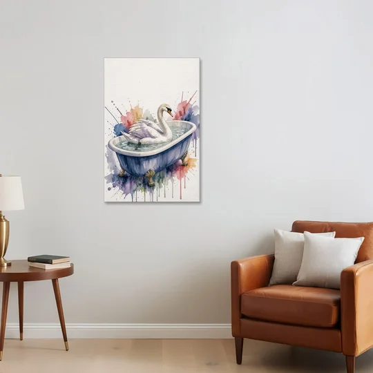 Whimsical Bathroom Art Swan on a Private Pond - Canvas Wall Art - Sofa - 24x36