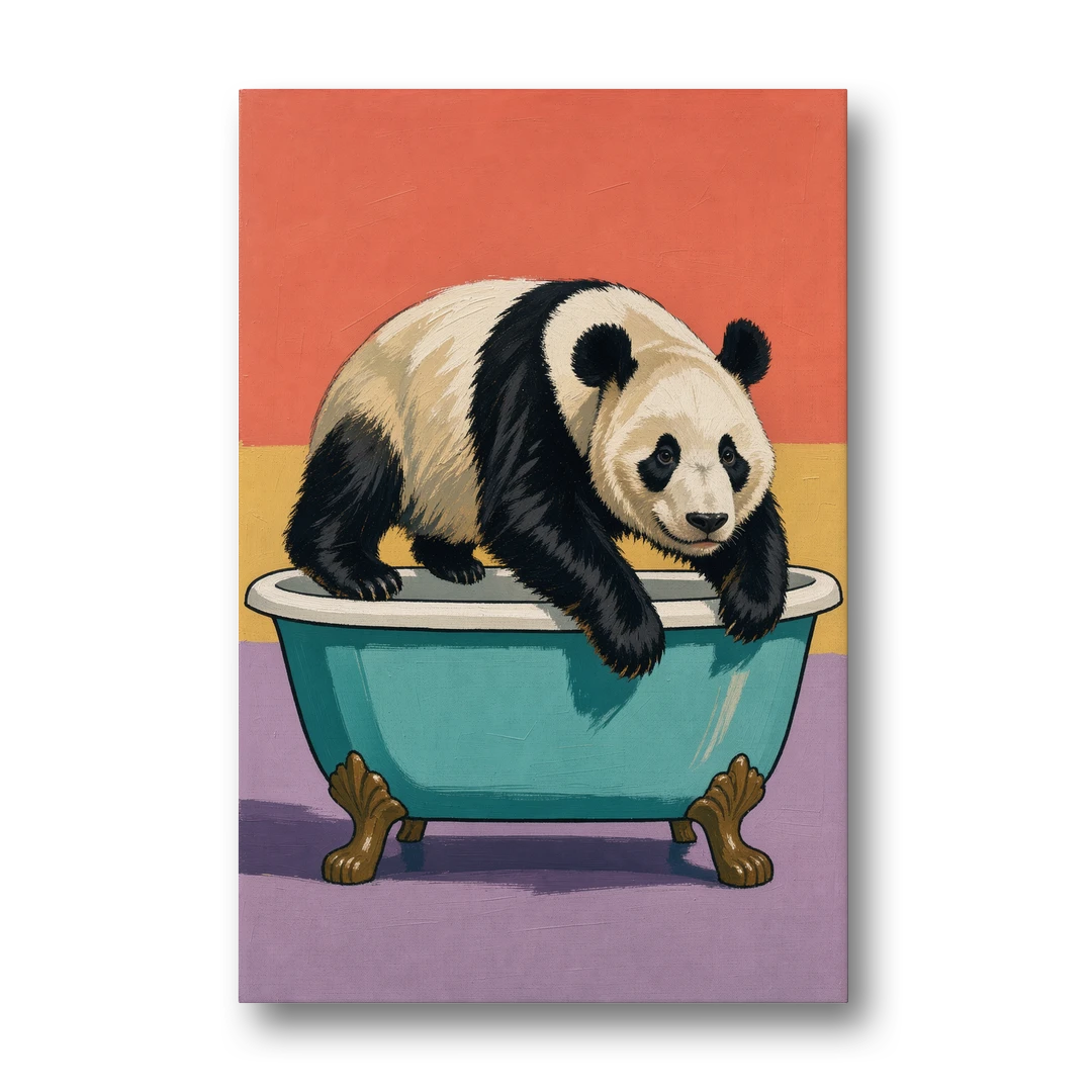 Whimsical Bathroom Wall Art of a Lounging Panda - Canvas Wall Art - Front