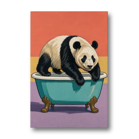 Whimsical Bathroom Wall Art of a Lounging Panda - Canvas Wall Art - Front