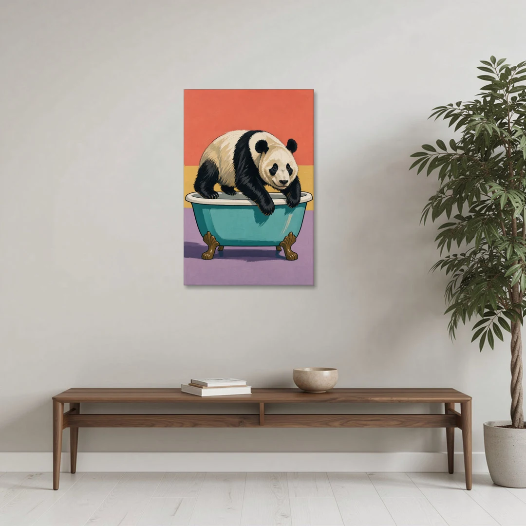 Whimsical Bathroom Wall Art of a Lounging Panda - Canvas Wall Art - Coffee Table - 24x36