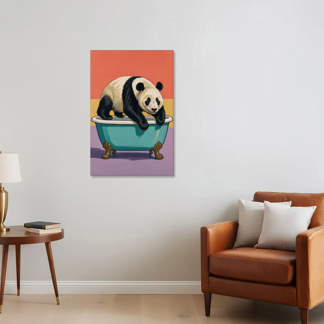 Whimsical Bathroom Wall Art of a Lounging Panda - Canvas Wall Art - Sofa - 24x36