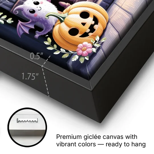Whimsical Creatures Cute Halloween - Black Framed Canvas Wall Art - Gallery Wrap Corner