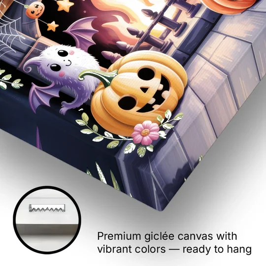 Whimsical Creatures Cute Halloween - Canvas Wall Art - Gallery Wrap Corner