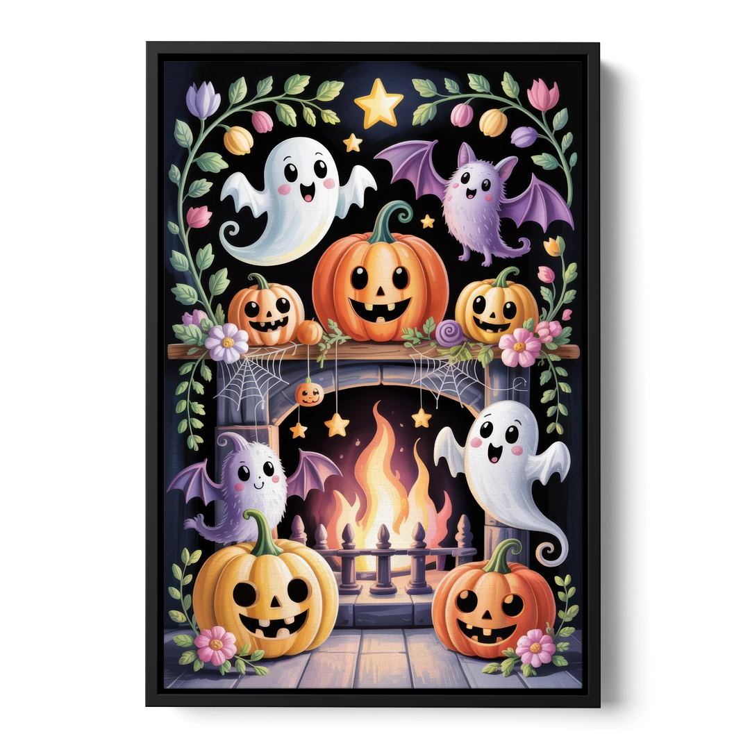 Whimsical Creatures Cute Halloween - Black Framed Canvas Wall Art - Front
