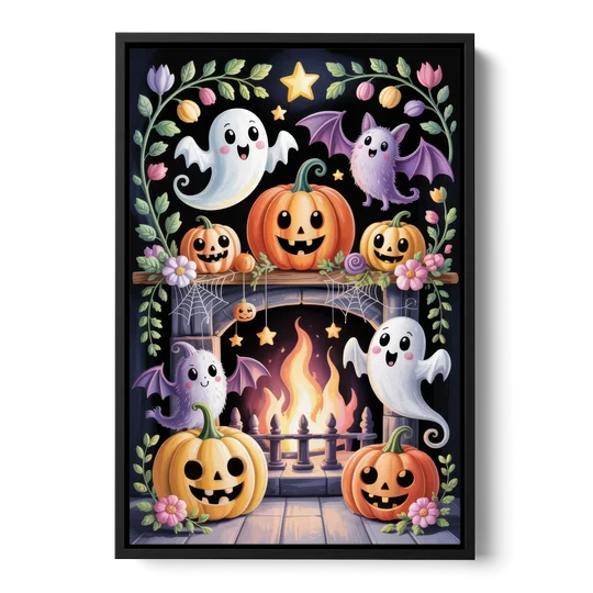 Whimsical Creatures Cute Halloween - Black Framed Canvas Wall Art - Front