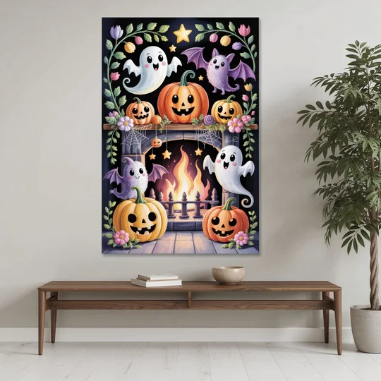 Whimsical Creatures Cute Halloween - Canvas Wall Art - Coffee Table - 40x60