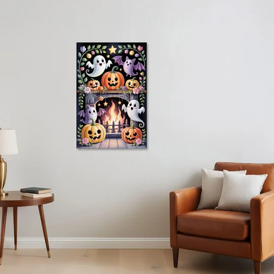 Whimsical Creatures Cute Halloween - Canvas Wall Art - Sofa - 24x36