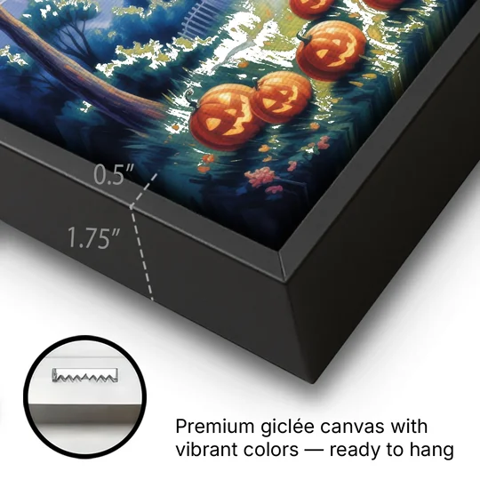 Whimsical Enchantment Victorian Halloween - Black Framed Canvas Wall Art - Gallery Wrap Corner