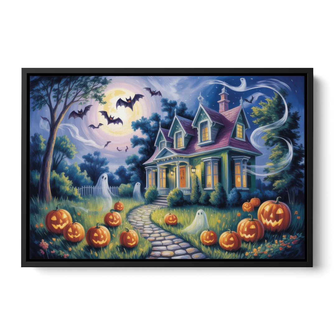 Whimsical Enchantment Victorian Halloween - Black Framed Canvas Wall Art - Front