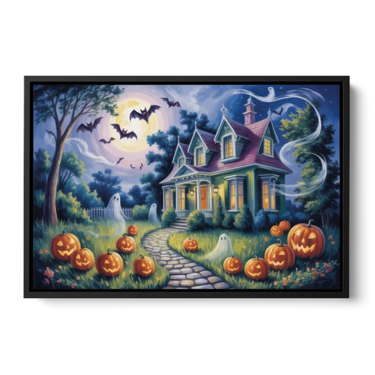 Whimsical Enchantment Victorian Halloween - Black Framed Canvas Wall Art - Front