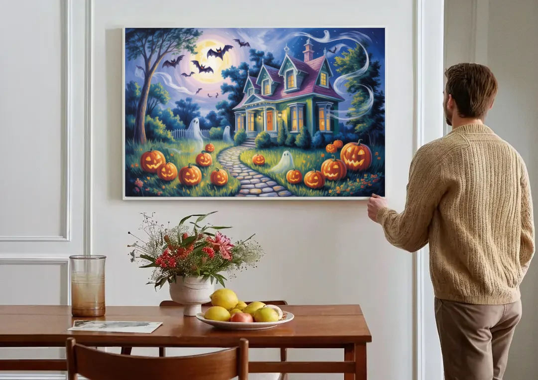 Whimsical Enchantment Victorian Halloween canvas wall art above a dining table
