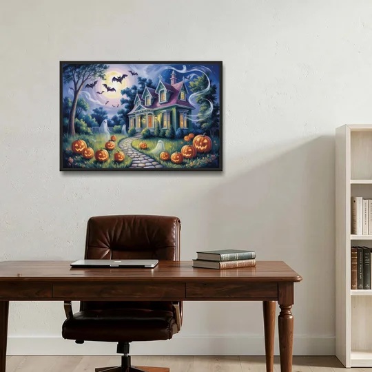 Whimsical Enchantment Victorian Halloween - Black Framed Canvas Wall Art - Office - 36x24