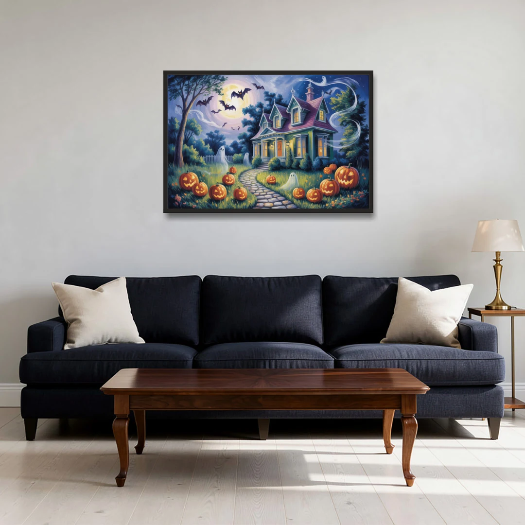 Whimsical Enchantment Victorian Halloween - Black Framed Canvas Wall Art - Sofa - 36x24
