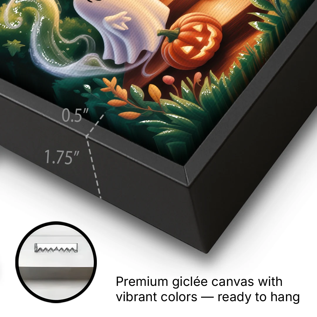 Whimsical Forest Magic  Cute Halloween - Black Framed Canvas Wall Art - Gallery Wrap Corner
