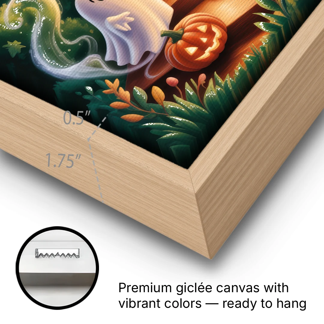 Whimsical Forest Magic  Cute Halloween - Oak Framed Canvas Wall Art - Gallery Wrap Corner