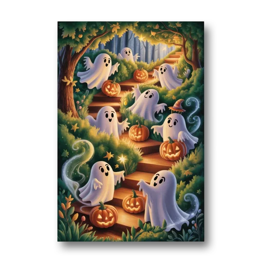 Whimsical Forest Magic  Cute Halloween - Canvas Wall Art - Front