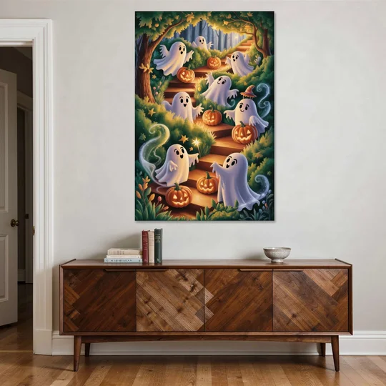 Whimsical Forest Magic  Cute Halloween - Canvas Wall Art - Coffee Table - 40x60