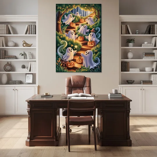 Whimsical Forest Magic  Cute Halloween - Canvas Wall Art - Office - 40x60