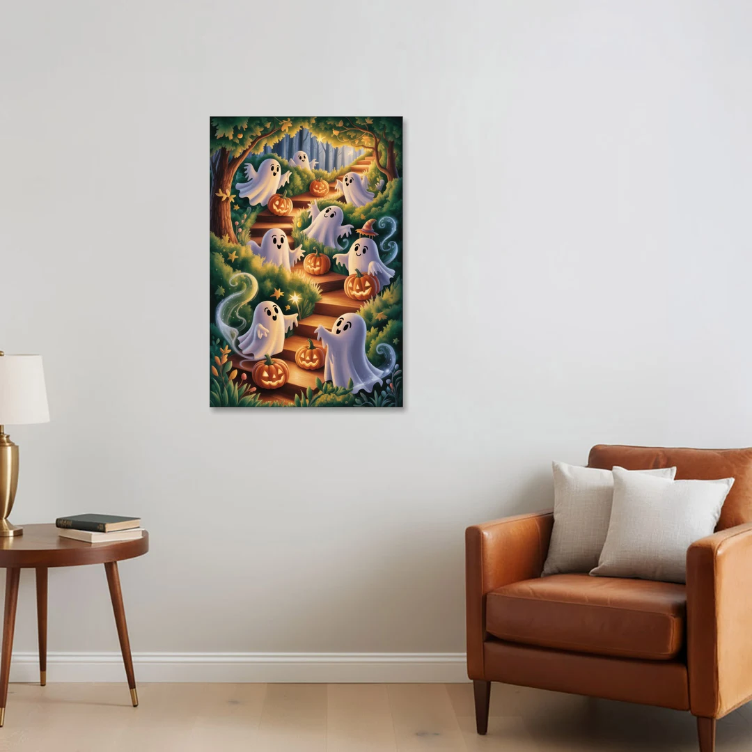 Whimsical Forest Magic  Cute Halloween - Canvas Wall Art - Sofa - 24x36