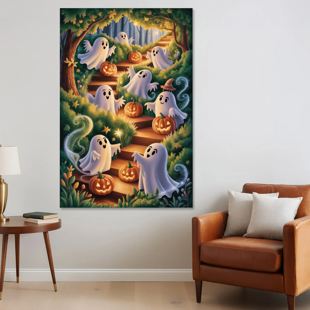 Whimsical Forest Magic  Cute Halloween - Canvas Wall Art - Sofa - 40x60