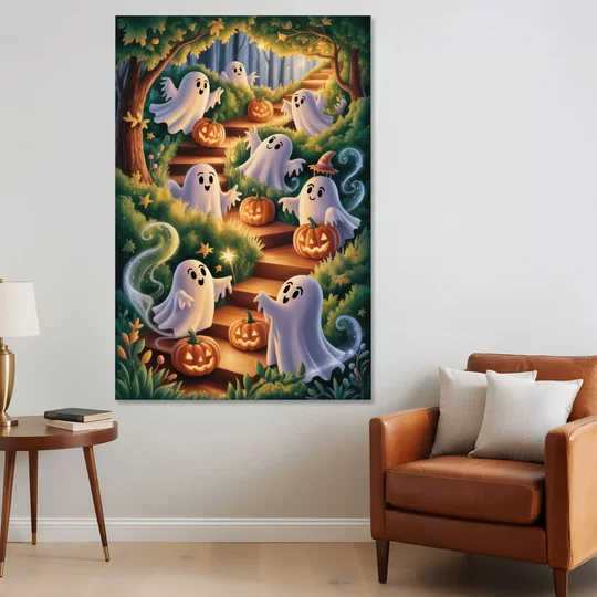 Whimsical Forest Magic  Cute Halloween - Canvas Wall Art - Sofa - 40x60