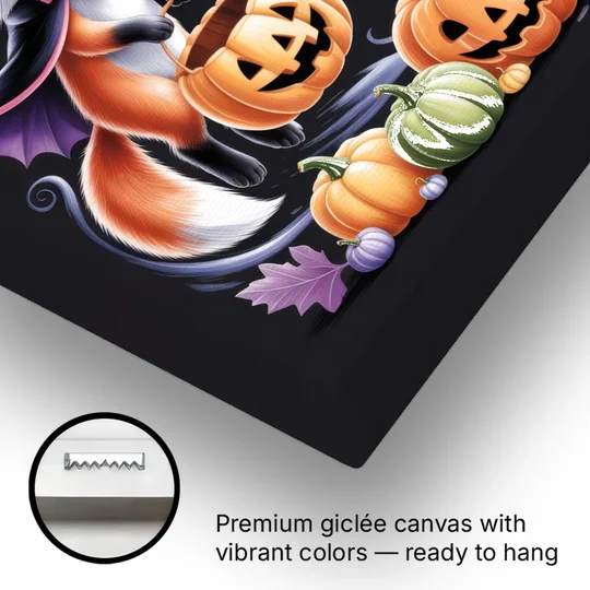 Whimsical Fox and Rabbit Cute Halloween - Canvas Wall Art - Gallery Wrap Corner