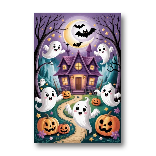 Whimsical Haunted House Cute Halloween - Canvas Wall Art - Front