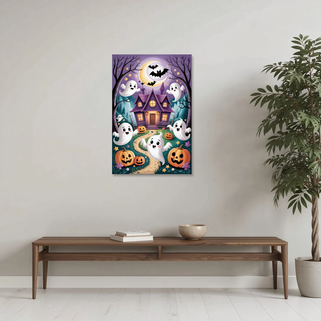 Whimsical Haunted House Cute Halloween - Canvas Wall Art - Coffee Table - 24x36