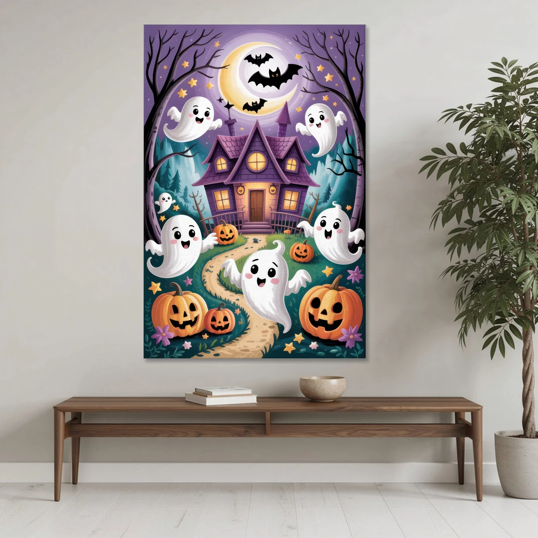 Whimsical Haunted House Cute Halloween - Canvas Wall Art - Coffee Table - 40x60