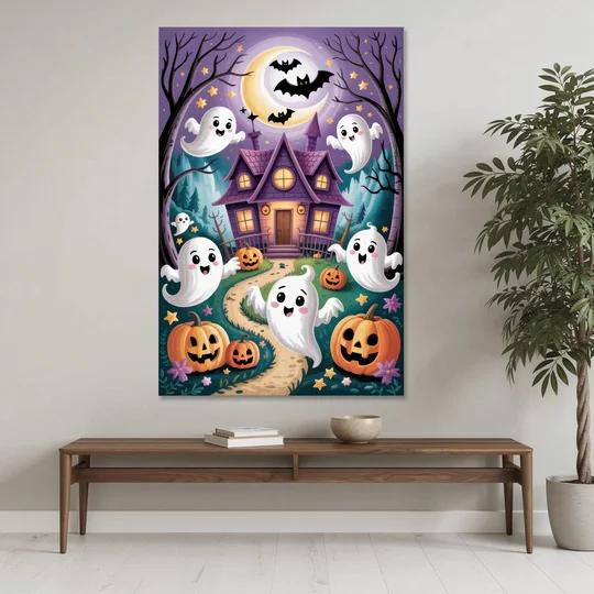 Whimsical Haunted House Cute Halloween - Canvas Wall Art - Coffee Table - 40x60
