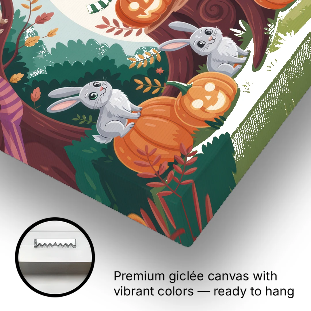 Whimsical Pumpkins Scene Cute Halloween - Canvas Wall Art - Gallery Wrap Corner