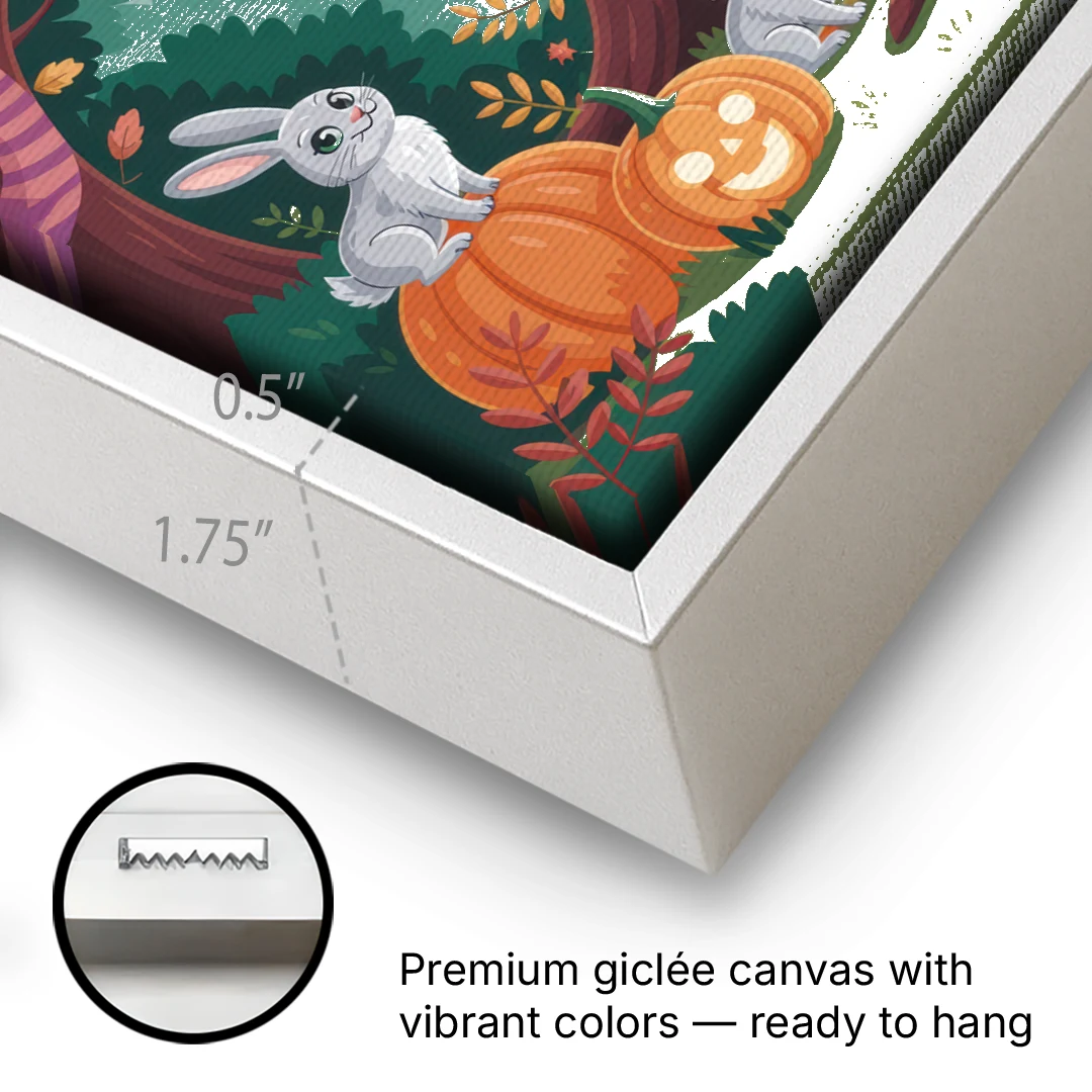Whimsical Pumpkins Scene Cute Halloween - White Framed Canvas Wall Art - Gallery Wrap Corner