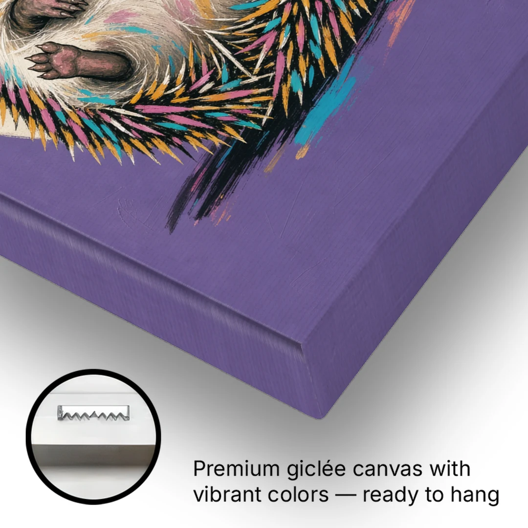 Whimsical Wall Decor Hedgehog Stuck on Its Back - Canvas Wall Art - Gallery Wrap Corner